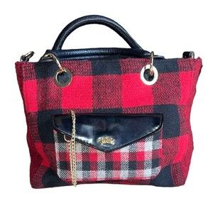 Juicy Couture Red Black Patent Leather Tweed Plaid Purse Christmas Bag
